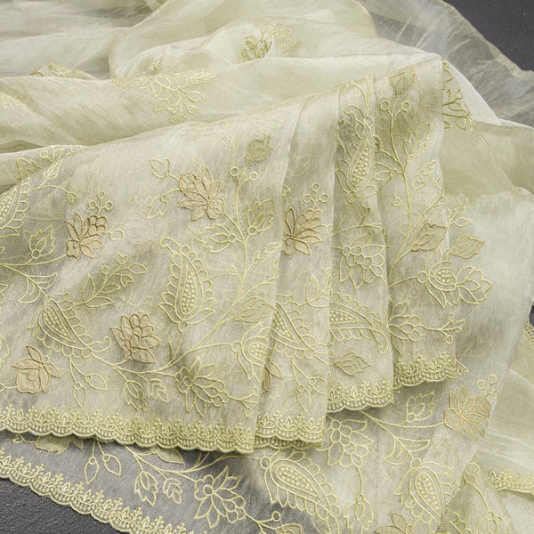 Organza Apple Green Thread Embroidered Saree