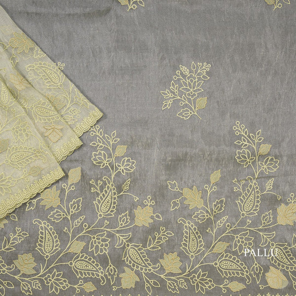 Organza Apple Green Thread Embroidered Saree