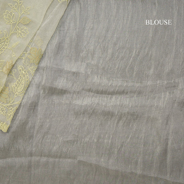 Organza Apple Green Thread Embroidered Saree