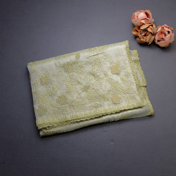 Organza Apple Green Thread Embroidered Saree