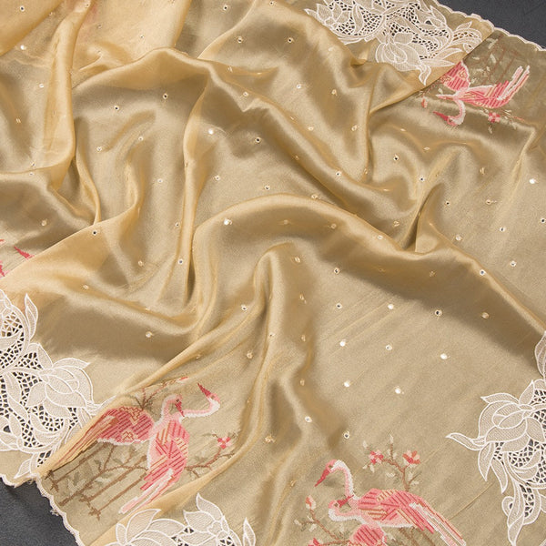 Organza Harvest Yellow Thread Embroidered With Mirror Work Saree