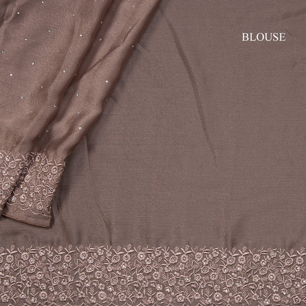 Organza Dark Brown Thread Embroidered With Stone Work Saree