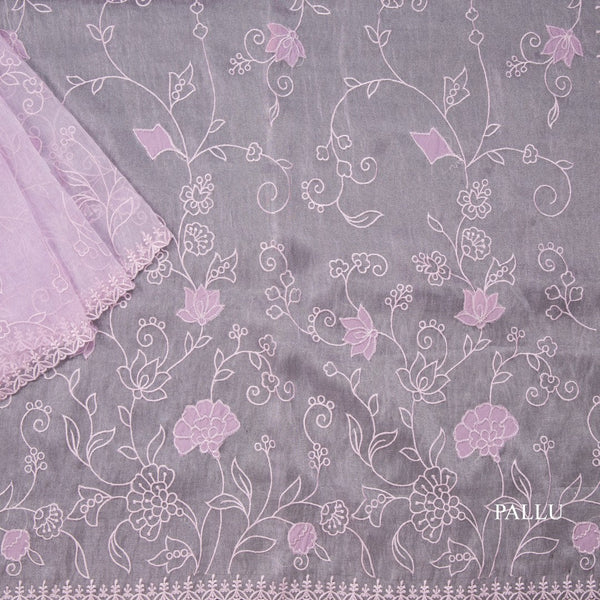 Organza Lilac Thread Embroidered Saree