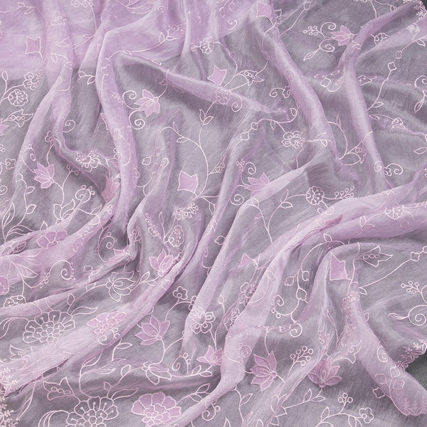 Organza Lilac Thread Embroidered Saree