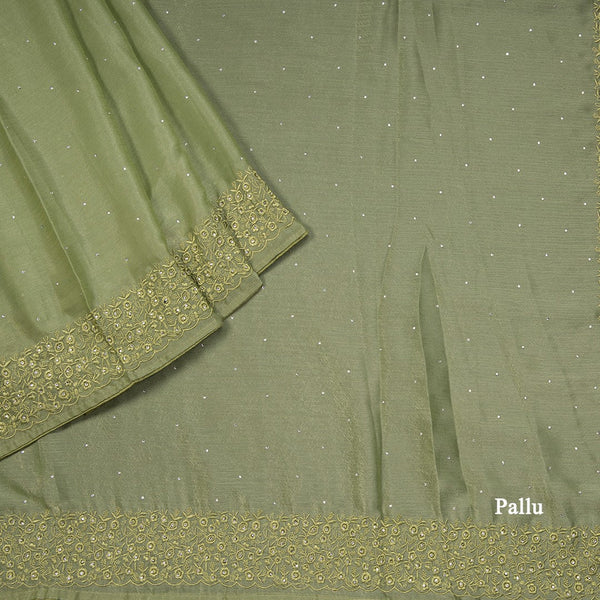 Chilli Green Organza Thread Embroidered With Stone Work Saree