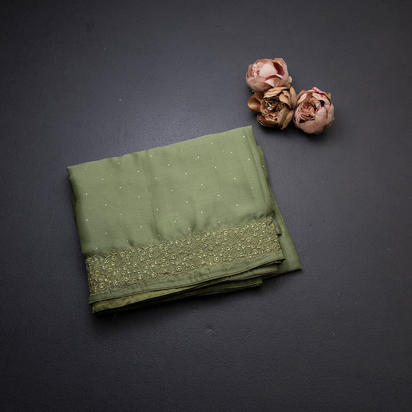 Chilli Green Organza Thread Embroidered With Stone Work Saree