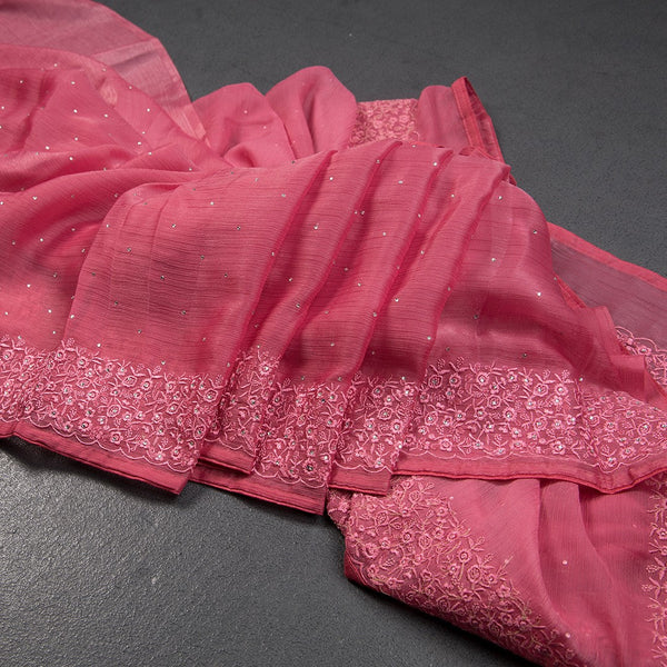 Magenta Pink Organza Thread Embroidered Saree