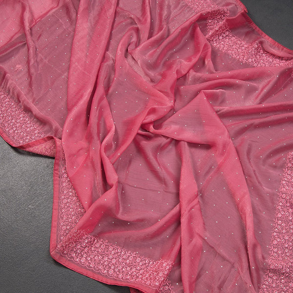 Magenta Pink Organza Thread Embroidered Saree