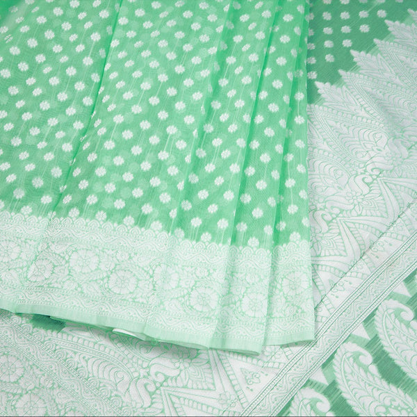 Green Kota Cotton Thread Embroidered Saree