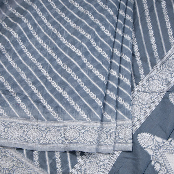Grey Kota Cotton Thread Embroidered Saree