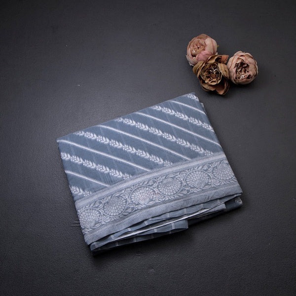 Grey Kota Cotton Thread Embroidered Saree