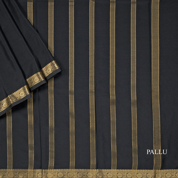 Semi Mysore Silk Black Plain Saree