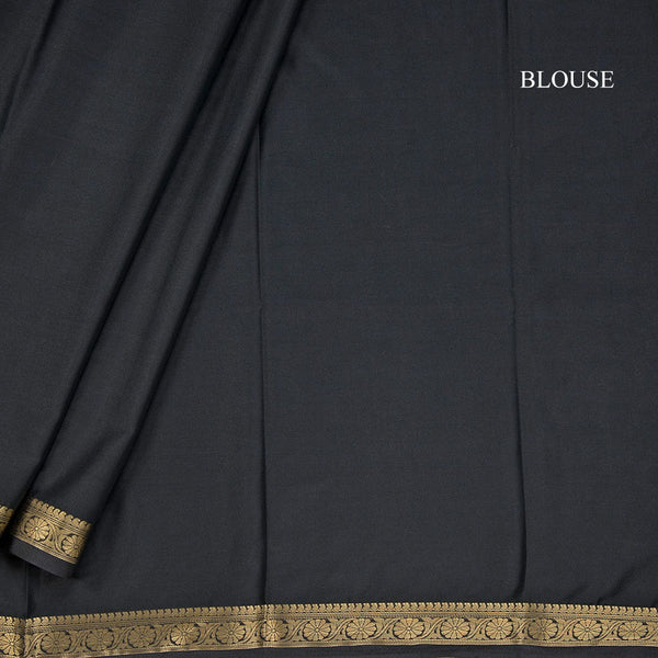 Semi Mysore Silk Black Plain Saree