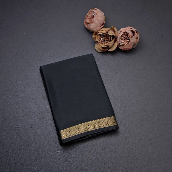 Semi Mysore Silk Black Plain Saree