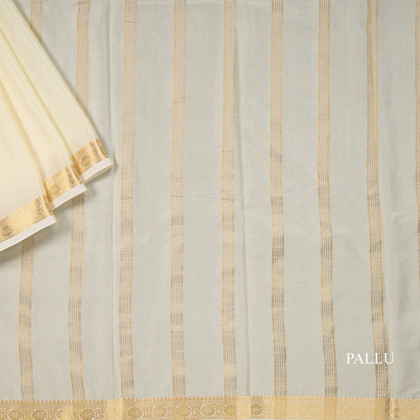 Semi Mysore Silk Cream Plain Saree 03