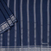 Semi Mysore Silk Dark Denim Blue Plain Saree