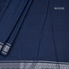 Semi Mysore Silk Dark Denim Blue Plain Saree