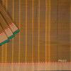 Chettinad Cotton Brown Horizontal Stripe Saree Thread Border Without Blouse