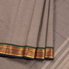 Chettinad Cotton Grey Plain Saree Traditional Zari Border Without Blouse