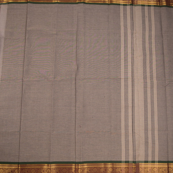 Chettinad Cotton Grey Plain Saree Traditional Zari Border Without Blouse