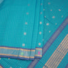 Venkatagiri Handloom Cotton Checked Dark Turquoise Blue Saree