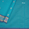 Venkatagiri Handloom Cotton Checked Dark Turquoise Blue Saree