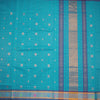 Venkatagiri Handloom Cotton Checked Dark Turquoise Blue Saree