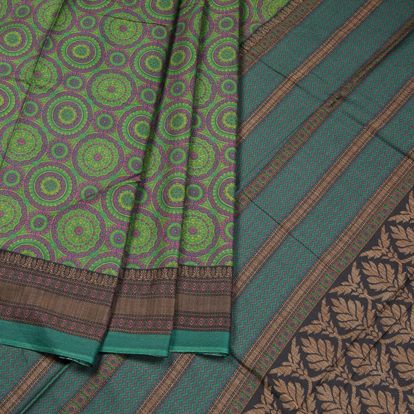 Chanderi Cotton Abstract Printed Green Saree