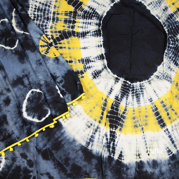 Mul Mul Cotton Dark Grey Printed Saree 03