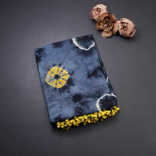 Mul Mul Cotton Dark Grey Printed Saree 03