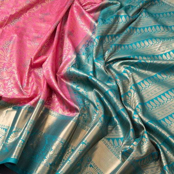 Pink Semi Silk Saree With Contrast Border