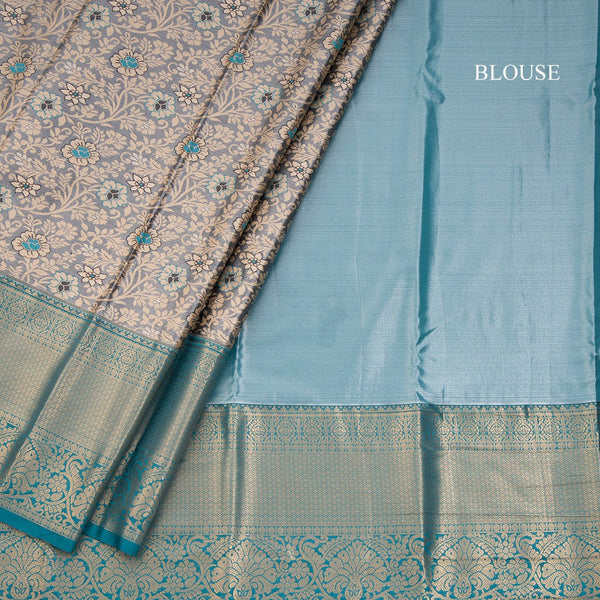 Ash Semi Silk Saree With Contrast Border