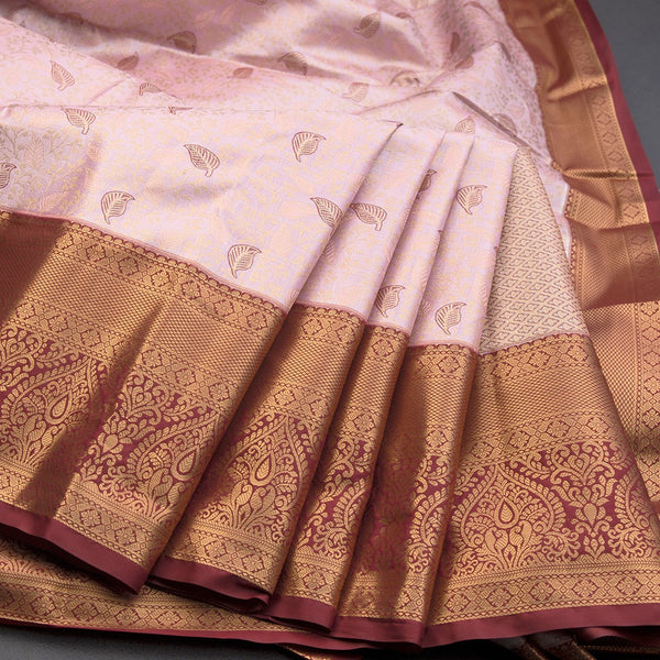 Peach Semi Silk Saree With Contrast Border