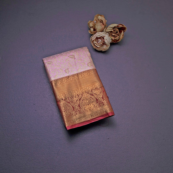 Peach Semi Silk Saree With Contrast Border