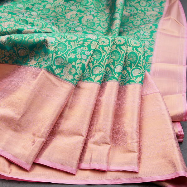 Green Semi Silk Saree With Contrast Border 01
