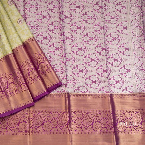 Lime Green Semi Silk Saree With Contrast Border