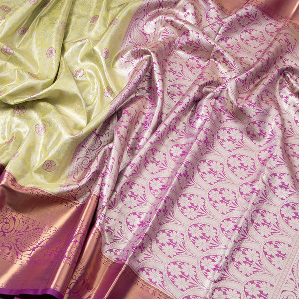 Lime Green Semi Silk Saree With Contrast Border