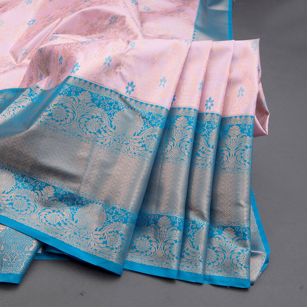 Light Pink Semi Silk Saree With Contrast Border