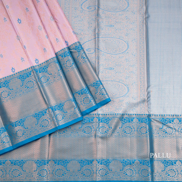 Light Pink Semi Silk Saree With Contrast Border