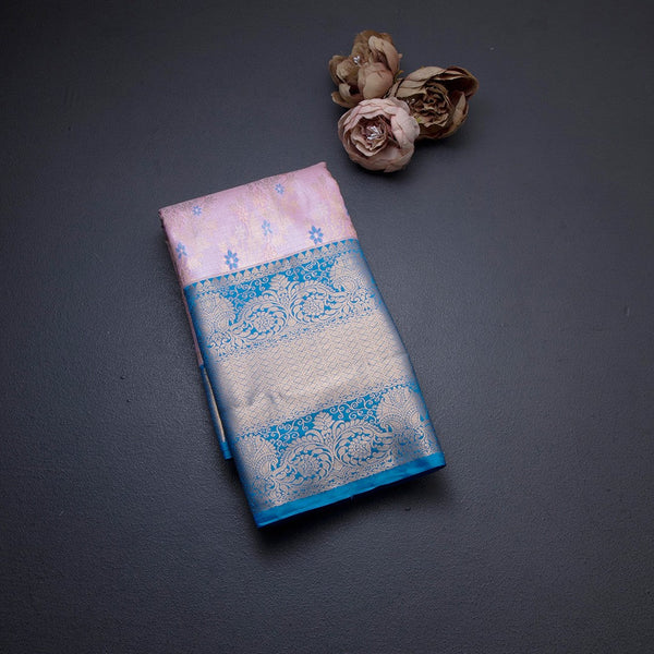 Light Pink Semi Silk Saree With Contrast Border