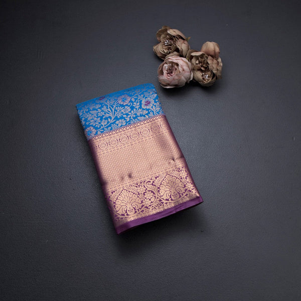 Blue Semi Silk Saree With Contrast Border 01