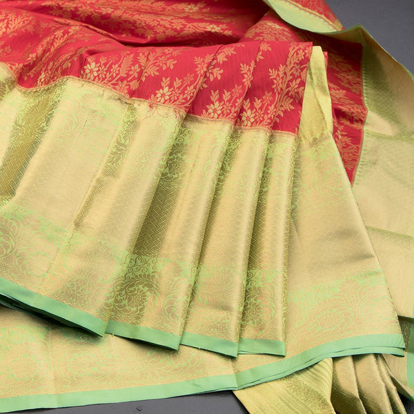 Red Semi Silk Saree With Contrast Border