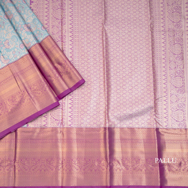 Light Blue Semi Silk Saree With Contrast Border