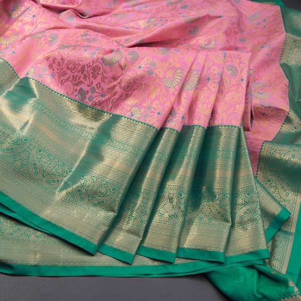 Pink Semi Silk Saree With Contrast Border 02