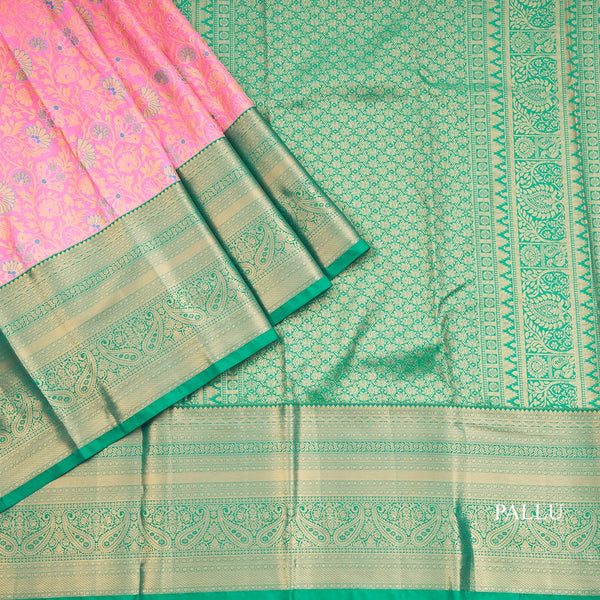Pink Semi Silk Saree With Contrast Border 02