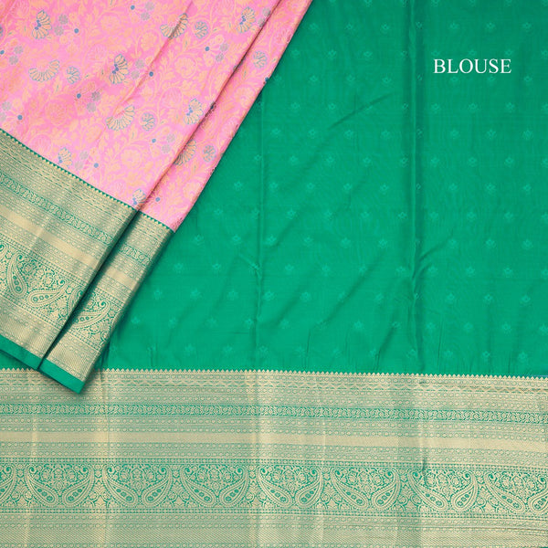 Pink Semi Silk Saree With Contrast Border 02