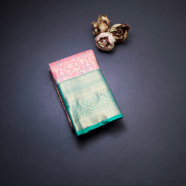 Pink Semi Silk Saree With Contrast Border 02