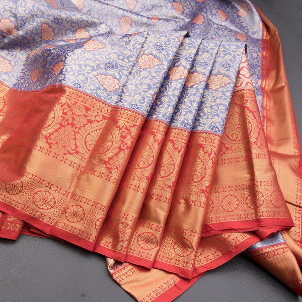 Blue Semi Silk Saree With Contrast Border 02