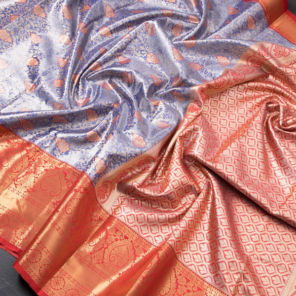 Blue Semi Silk Saree With Contrast Border 02