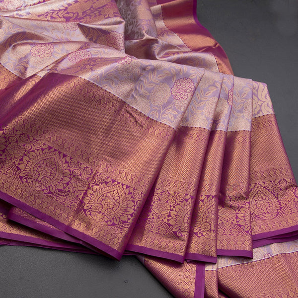 Light Violet Semi Silk Saree With Contrast Border